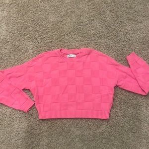 Hollister bright pink crew neck checkerboard sweater - size Small